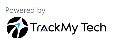 Powered by TrackMy Tech attribution mark, stacked, light