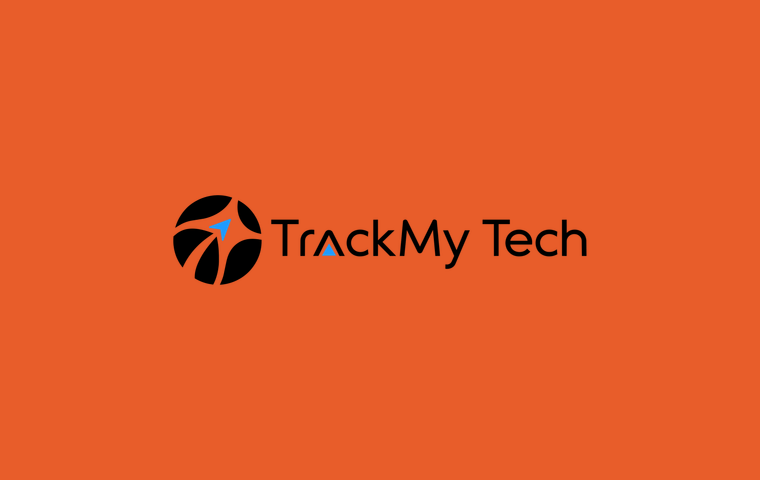 TrackMy Tech logo on an orange background outside the palette