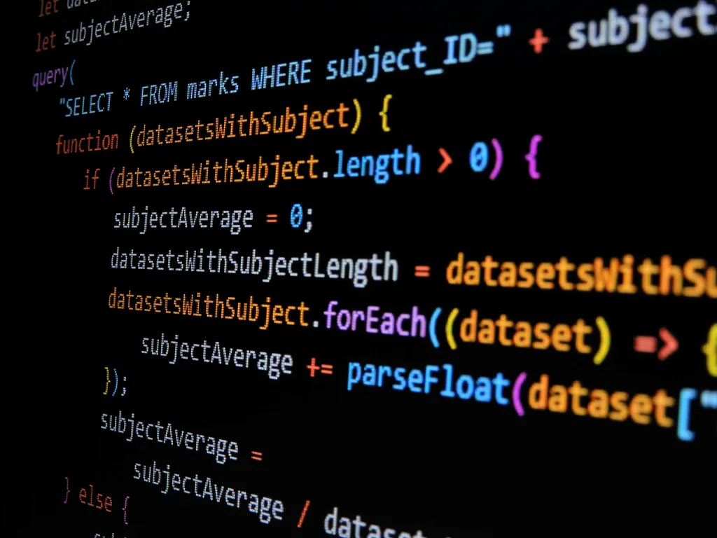 JavaScript code with syntax highlighting on a screen
