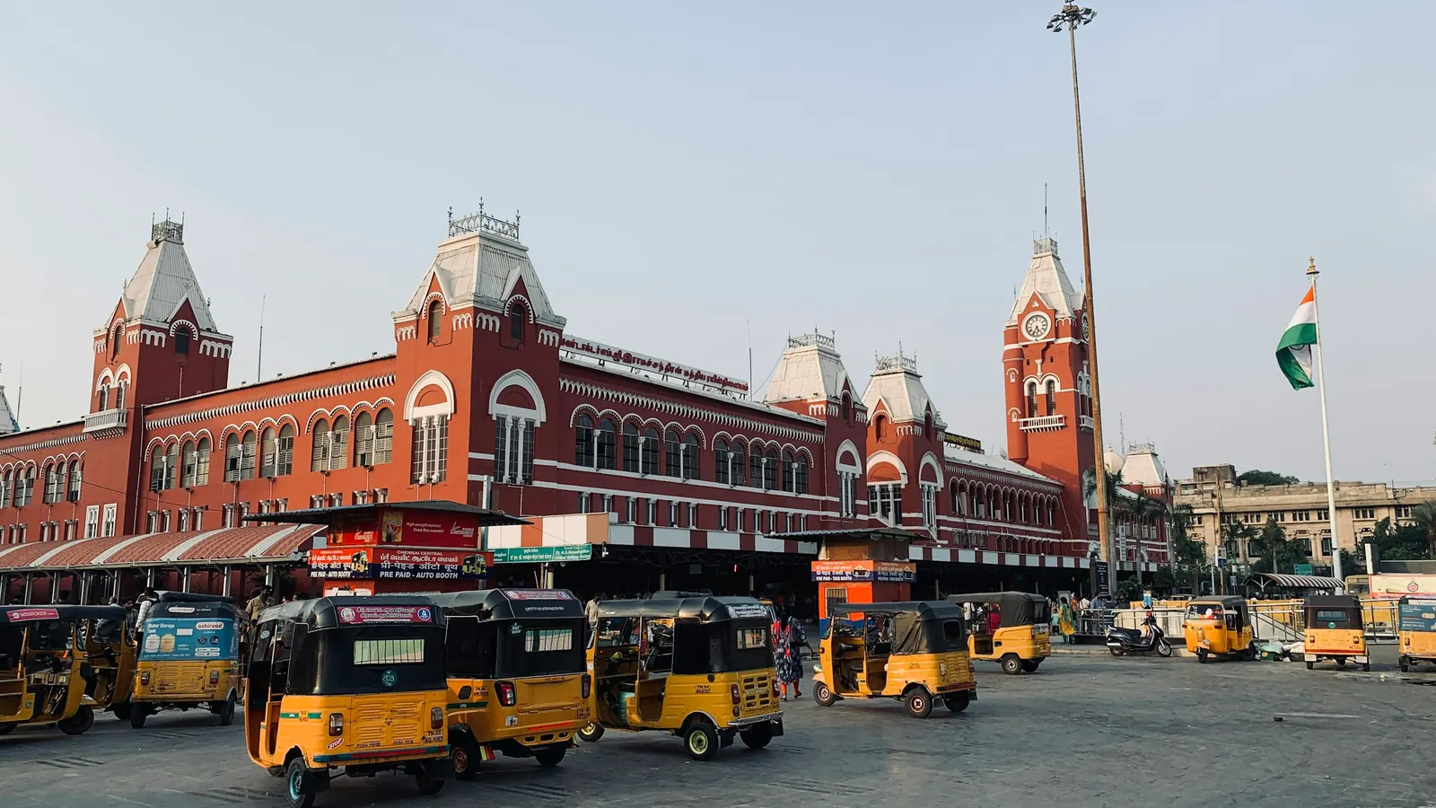 Chennai Central railway station with buses parked in front